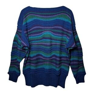 James Kenrob Sweater Women XL Blue Purple Green Vintage 90s Wool Blend Jacquard